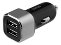 USB car charger, 2x USB-A, 2.4 A, total 17 W, black/silver