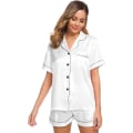Miniatyrbild 2 av 8: Button Down Short Pyjamas Set för kvinnor 2-delade toppar och shorts Vit XXL