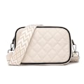 Miniatyrbild 1 av 3: Läder Diamant Kviltad Crossbody Väska med Dragkedjeficka Vit