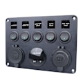 Miniatyrbild 2 av 4: INF Strömbrytarpanel - 5 Brytare, Voltmätare, 2 USB Strömuttag Svart + Grön