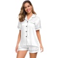 Miniatyrbild 4 av 8: Button Down Short Pyjamas Set för kvinnor 2-delade toppar och shorts Vit M