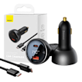 Miniatyrbillede 1 af 10: Biloplader Baseus Superme, USB, USB-C, 140W (sort)