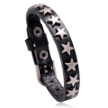 Miniatyrbillede 1 af 7: Læderarmbånd med stjerner Sort