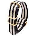 Miniatyrbild 1 av 4: Nylonarmband med ovalt guldspänne Svart + Vit 18 mm