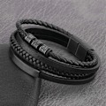 Miniatyrbillede 3 af 5: Flerlags vævet læderarmbånd med rustfri stålspænde 22 cm