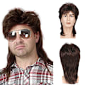 Miniatyrbillede 1 af 3: Mullet Paryk til Mænd, 80'er Retro Frisure Mørkebrun