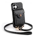 Miniatyrbillede 2 af 6: Læderetui til iPhone med spejl og kortholder - Sort Model 12