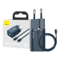 Miniatyrbild 1 av 11: Baseus Super Si Snabbladdare 1C 20W med USB-C-kabel för Lightning 1m (blå)