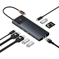 Miniatyrbillede 6 af 11: Adapter Hub 10in1 Baseus USB-C - 2xHDMI, 3xUSB-A, USB-C, RJ45, SD/TF, PD (sort)
