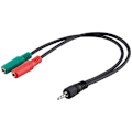 Miniatyrbild 1 av 2: Adapter för PC-headset, 1x 3,5 mm AUX 4-pin till 2x 3,5 mm AUX 3-pin