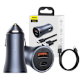 Miniatyrbild 11 av 11: Ładowarka samochodowa Baseus Golden Contactor Pro, USB + USB-C, QC4.0+, PD, SCP, 40W (szara) + USB-kabel till USB-C 1m (