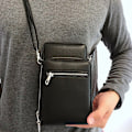 Miniatyrbild 3 av 6: Crossbody-väska för män för telefon, liten axelväska i PU-läder Svart