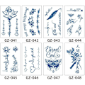 Miniatyrbild 2 av 8: Tillfällig tatueringsdekal, blå blommig design 3