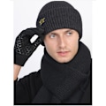Miniatyrbillede 8 af 11: To-i-en Stablet Beanie Hat Mænds Sort