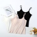 Miniatyrbillede 6 af 6: Dame Silke Camisole, Justerbar Strop V-hals Camisole med Indbygget BH Sort L