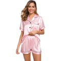 Miniatyrbild 4 av 5: Button Down Short Pyjamas Set för kvinnor 2-delade toppar och shorts Rosa M