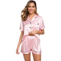 Miniatyrbillede 4 af 5: Button Down Short Pyjamas sæt til kvinder 2-delt toppe og shorts Lyserød M