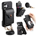 Miniatyrbillede 2 af 6: Læderetui til iPhone med spejl og kortholder - Sort Model 10