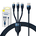 Miniatyrbillede 1 af 10: 3-i-1 USB-kabel Baseus USB 3-i-1 Baseus Flash-serie, USB-C + Micro + Lightning 66W, 1,2 m (blå)