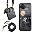 Miniatyrbillede 1 af 2: Crossbody skulderrem foldbar læderetui til Huawei Pocket 2 Sort