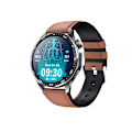 Miniatyrbillede 5 af 11: Smartwatch med EKG, pulsmåler, blodtryksmåler og skridttæller Sort og brun læderrem