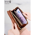 Miniatyrbillede 3 af 4: Ny RFID Multifunktionel Dame Trifold Lang Tegnebog Brun