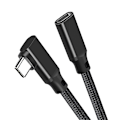 Miniatyrbild 1 av 3: Rättvinklad USB-C-förlängningskabel - PQ117 svart flätad (10Gbps+4K+100W) 2 m