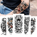 Miniatyrbild 3 av 5: Svart Vattentät Tillfällig Tatueringsärm - Realistisk Halv Arms Tatueringsdekal 12