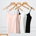 Miniatyrbillede 2 af 6: Dame Silke Camisole, Justerbar Strop V-hals Camisole med Indbygget BH Sort L