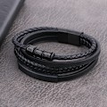 Miniatyrbild 4 av 5: Flerlagers Vävt Läderarmband med Spänne i Rostfritt Stål 22 cm