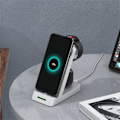 Miniatyrbillede 7 af 10: 3-i-1 trådløs oplader til telefon, Samsung smartwatch, høretelefoner Hvid