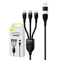 Miniatyrbild 6 av 10: 3-i-1 USB-kabel Baseus Flash Series 2, USB-C + micro USB + Lightning, 100W, 1,2m (svart)