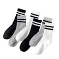 Miniatyrbillede 1 af 4: 5 par pakke mid-calf sokker - sort, hvid, grå med striber - blandet