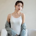 Miniatyrbillede 5 af 6: Dame Silke Camisole, Justerbar Strop V-hals Camisole med Indbygget BH Sort XL