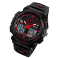 Waterproof digital watch with red display