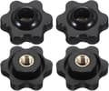M5 x 25 mm Through Hole Knob Screws - Set of 4 Black Plastic Star Knobs with Internal Brass Threads (Clamping Handles/Hand Knobs)
