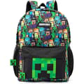 Minecraft Backpack for Boys | Black School Bag for Kids | Green Creeper Zombie Skeleton Enderman & Cave Spider [JR]