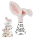 Feather Tree Topper Rabbit Ear Tree Topper Plush Rabbit Easter Tree Top with Metal Spiral Base Compatible with Festive Decoration