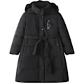 Miniatyrbild 2 av 2: Kvinnor Hooded Långt midja bälte Design Down Coat Vinterjacka Black M