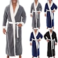 Miniatyrbild 4 av 5: Morgonrock för män Tjock Fleece Varm Hoody Wrap Robe Sovkläder Black L