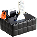 Miniatyrbild 1 av 5: Läder TissueBox Cover rektangulär multifunktion, svart rutnät