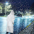 Miniatyrbild 4 av 4: 2-pack vuxen poncho vit, återanvändbar, regnjacka för kvinnor, huva fo