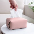 Miniatyrbild 1 av 5: PU-läder rektangulär vävnadsboxhållare, 16cm×11cm×8cm, rosa