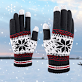Miniatyrbild 2 av 5: Snowflake Printing Touchscreen Fingrar Handskar, marinsvarta