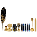 Miniatyrbillede 4 af 7: Fjerpen Business Fire Lak Stæmplet Europæisk Retro Stil Sprøjt Guld Fjer Rustfrit Stål Dip Pen Sæt med Blækpose Sort