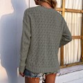 Miniatyrbild 4 av 6: Kvinna Långärmade Virkade Tröjor Stickad Pullover Hollow Out Crewneck Topp för Dating Arbete Grön S
