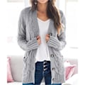 Miniatyrbild 3 av 6: Kvinnor Cardigan Tröjor Höst Vinter Ren Färg Twist Stickad Snygg Casual Kvinnor Långärmad Kofta Grå M