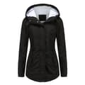 Varm vinterjakke med uldfor, damemodel, tyk parka med hætte, sort Black XL