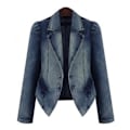 Miniatyrbild 3 av 4: Blå Denimjacka för kvinnor, Kavajslag Casual Ytterkläder - Plus Size 3XL