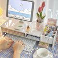 Miniatyrbillede 7 af 8: Skrivebords-Skærm Stativ Stativ Stationær Computer Bærbar Computer Højre Stativ Kontor Desktop Opbevaring Stativ Skrivebord Organizer